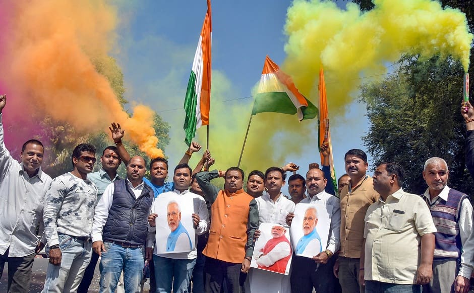 The strikes were carried out within a span of 12 minutes. Pakistan vowed to respond to these strikes at a 'place and time of its own choosing'. Seen here are Jabalpur BJP workers celebrating the air strikes. PTI The strikes were carried out within a span of 12 minutes. Pakistan vowed to respond to these strikes at a 'place and time of its own choosing'. Seen here are Jabalpur BJP workers celebrating the air strikes. PTI