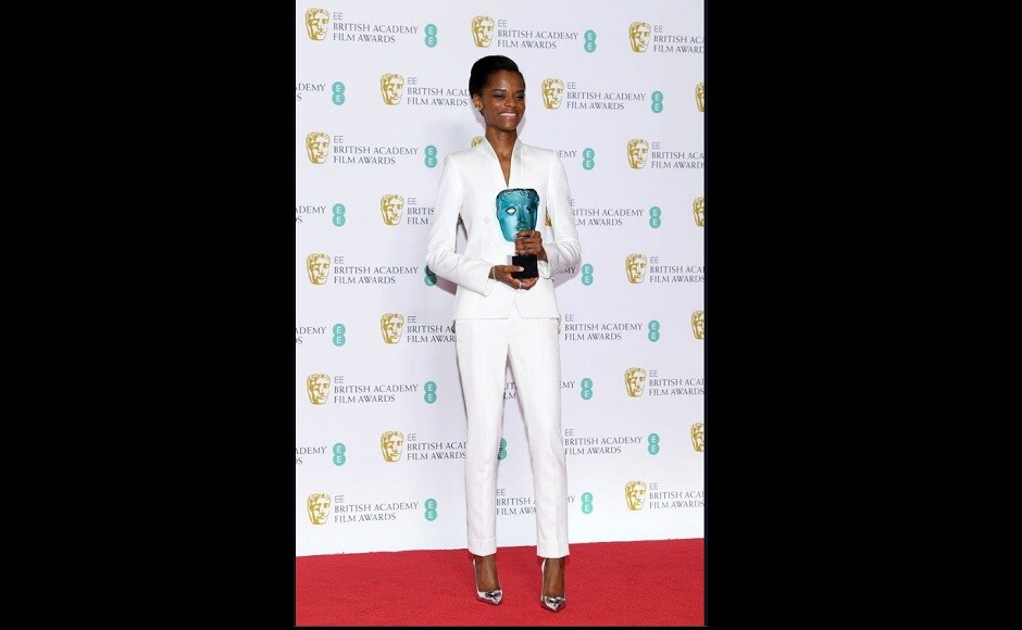 Letitia Wright spotted in a white power suit. Source: Twitter Letitia Wright spotted in a white power suit. Source: Twitter