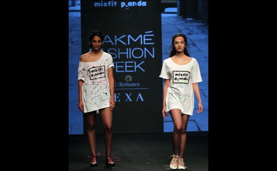 Models display designs from the Misfit Panda line by Juveca Panda. Photo: Sachin Gokhale/Firstpost Models display designs from the Misfit Panda line by Juveca Panda. Photo: Sachin Gokhale/Firstpost