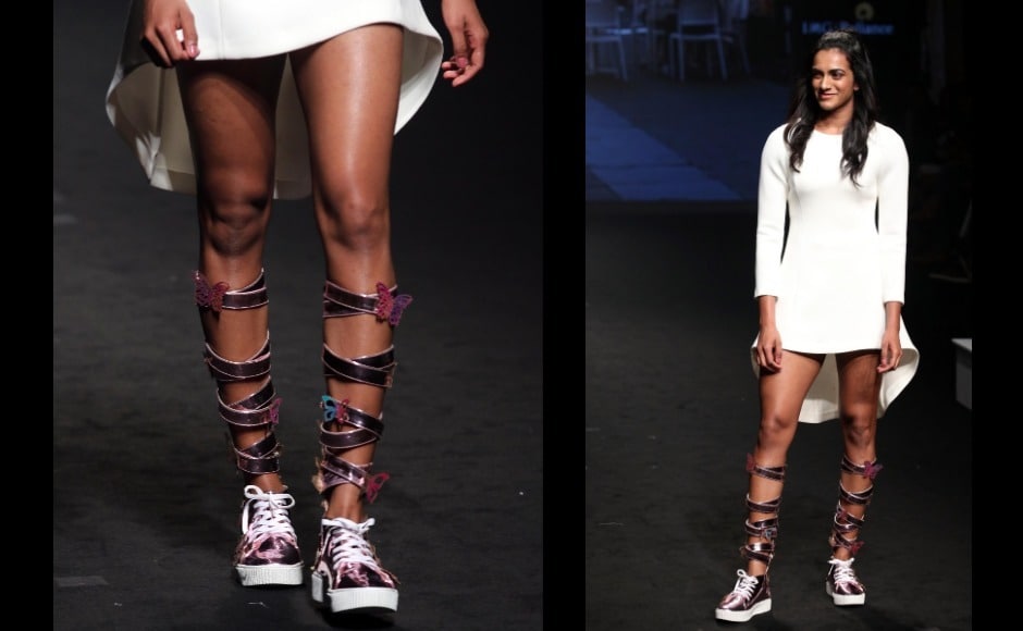 Sindhu was the show stopper for the collection The Secret Garden, presented by footwear brand Misfit Panda. Photo: Sachin Gokhale/Firstpost Sindhu was the show stopper for the collection The Secret Garden, presented by footwear brand Misfit Panda. Photo: Sachin Gokhale/Firstpost