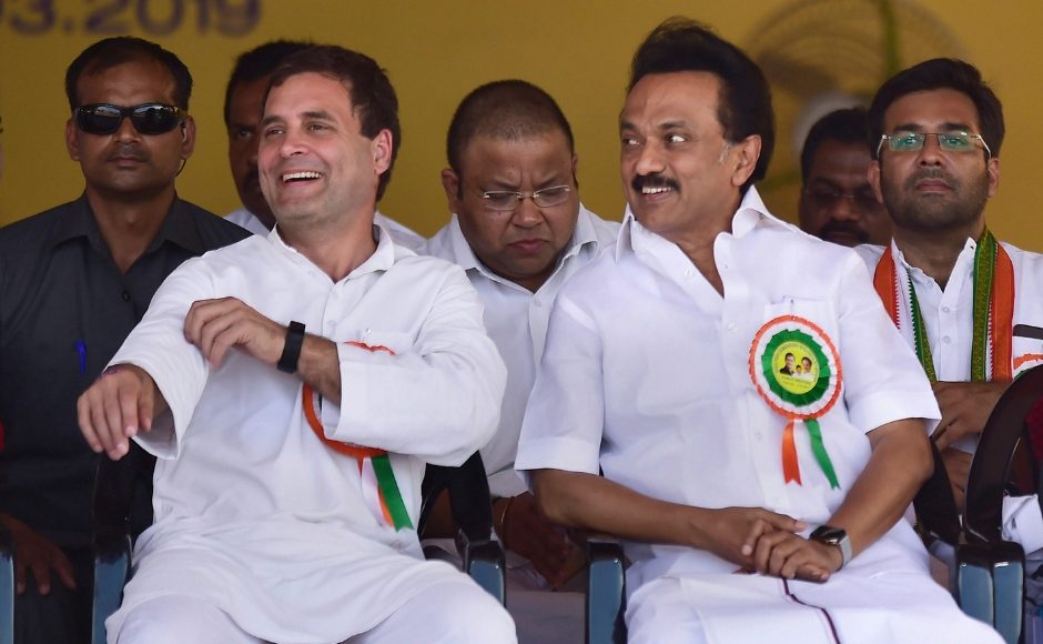 Sharing the dais with Rahul at the UPA poll rally in Nagercoil, DMK chief MK Stalin asserted that in the 17th Lok Sabha election, the UPA would repeat its 2004 success by winning all 40 seats. PTI Sharing the dais with Rahul at the UPA poll rally in Nagercoil, DMK chief MK Stalin asserted that in the 17th Lok Sabha election, the UPA would repeat its 2004 success by winning all 40 seats. PTI