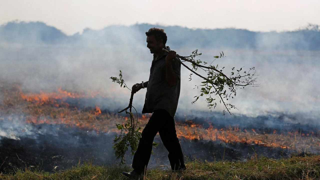 A farmer burns paddy waste stubble in a field on the outskirts of Ahmedabad in November, 2017. Reuters