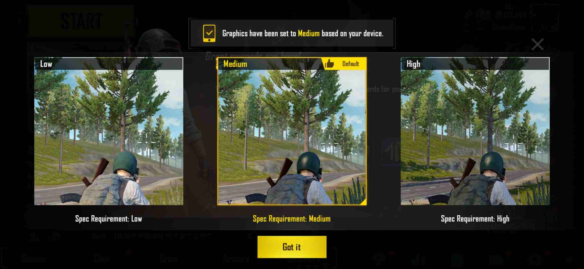 The Oppo K1 runs PUBG Mobile on medium settings by default.