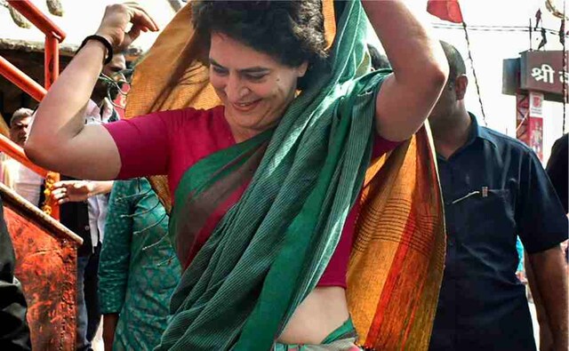 The Congress leader arrives at Bade Hanuman temple in Prayagraj on Monday. PTI The Congress leader arrives at Bade Hanuman temple in Prayagraj on Monday. PTI