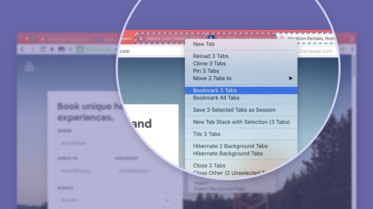 Bookmarking selected tabs in Vivaldi.
