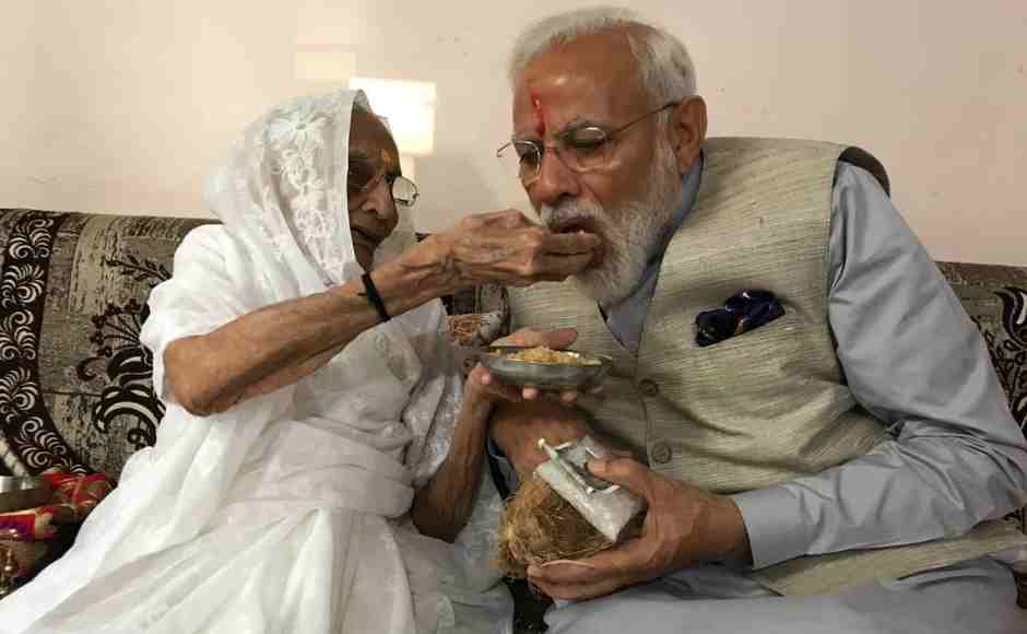 Prime Minister Narendra Modi with his mother Hiraba in Gandhinagar. Binita Parekh/101Reporters Prime Minister Narendra Modi with his mother Hiraba in Gandhinagar. Binita Parekh/101Reporters
