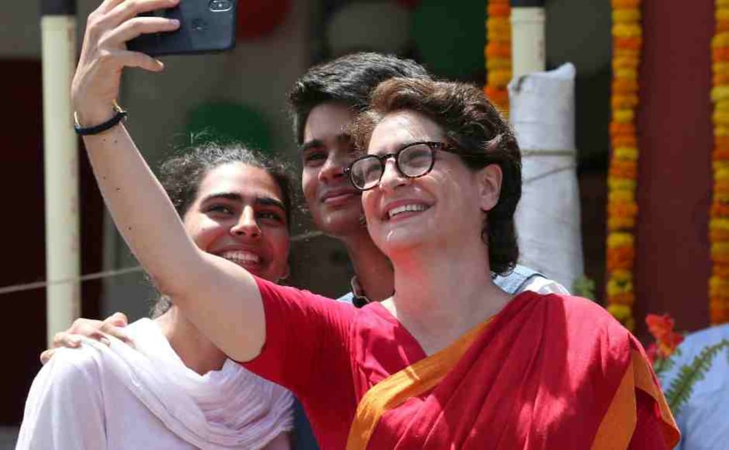 Congress party General secretary Priyanka Vadra takes selfie with her children after her brother Congress president Rahul Gandhi filed his nomination papers for the upcoming general elections in Amethi. AP Congress party General secretary Priyanka Vadra takes selfie with her children after her brother Congress president Rahul Gandhi filed his nomination papers for the upcoming general elections in Amethi. AP