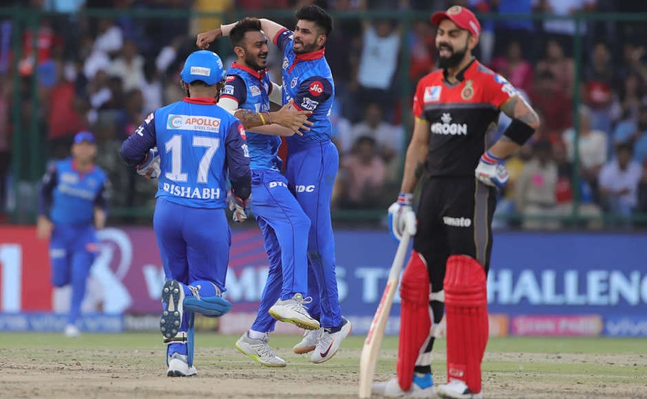 The game-changing moment of the match was the fall of Virat Kohli, who failed to clear the ropes on a short-pitched delivery by Axar Patel. He was held at the deep mid-wicket boundary and stood in disbelief with a wry smile on his face. Chasing the target, RCB lost Kohli and AB de Villiers very early. Sportzpics The game-changing moment of the match was the fall of Virat Kohli, who failed to clear the ropes on a short-pitched delivery by Axar Patel. He was held at the deep mid-wicket boundary and stood in disbelief with a wry smile on his face. Chasing the target, RCB lost Kohli and AB de Villiers very early. Sportzpics