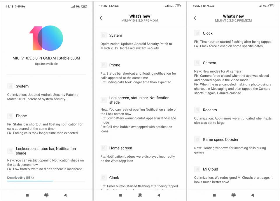 MIUI 10.3.5.0 update - detailed changelog. Image: XDADevelopers