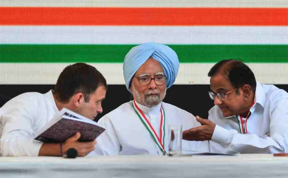 In conversation, Rahul Gandhi, Manmohan Singh and P Chidambaram. PTI In conversation, Rahul Gandhi, Manmohan Singh and P Chidambaram. PTI