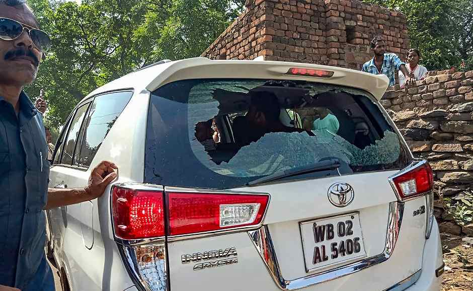 In Barabani, BJP candidate from Asansol and Union minister minister Babul Supriyo's vehicle was vandalised allegedly by TMC workers outside a polling station while in Dubrajpur area central security forces personnel reportedly opened fire in the air to disperse irate people who attacked them when they were barred from entering the booths with mobile phones. PTI In Barabani, BJP candidate from Asansol and Union minister minister Babul Supriyo's vehicle was vandalised allegedly by TMC workers outside a polling station while in Dubrajpur area central security forces personnel reportedly opened fire in the air to disperse irate people who attacked them when they were barred from entering the booths with mobile phones. PTI