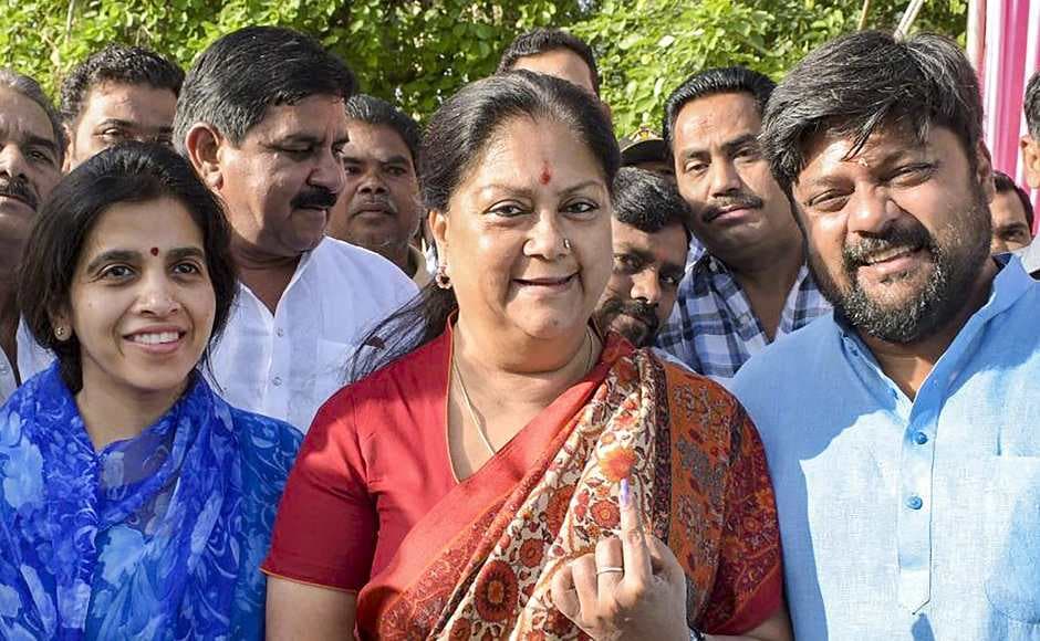 Polling was peaceful in Rajasthan, with tribal dominated seat of Banswara recording the highest voting percentage at 72.34, followed by Barmer which recorded 72.21 per cent voting, according to state election officials. Seen here is former chief minister Vasundhara Raje after casting her vote in Jhalawar. PTI Polling was peaceful in Rajasthan, with tribal dominated seat of Banswara recording the highest voting percentage at 72.34, followed by Barmer which recorded 72.21 per cent voting, according to state election officials. Seen here is former chief minister Vasundhara Raje after casting her vote in Jhalawar. PTI