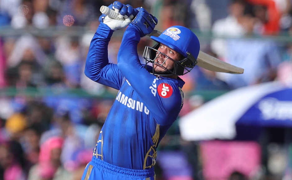 Batting first, Mumbai Indians received a jolt again as they lost Rohit Sharma early on for just 5. It was yet again Quinton de Kock who came to the rescue of the visiting team as he smashed 65 off 47 balls before getting out. Sportzpics Batting first, Mumbai Indians received a jolt again as they lost Rohit Sharma early on for just 5. It was yet again Quinton de Kock who came to the rescue of the visiting team as he smashed 65 off 47 balls before getting out. Sportzpics