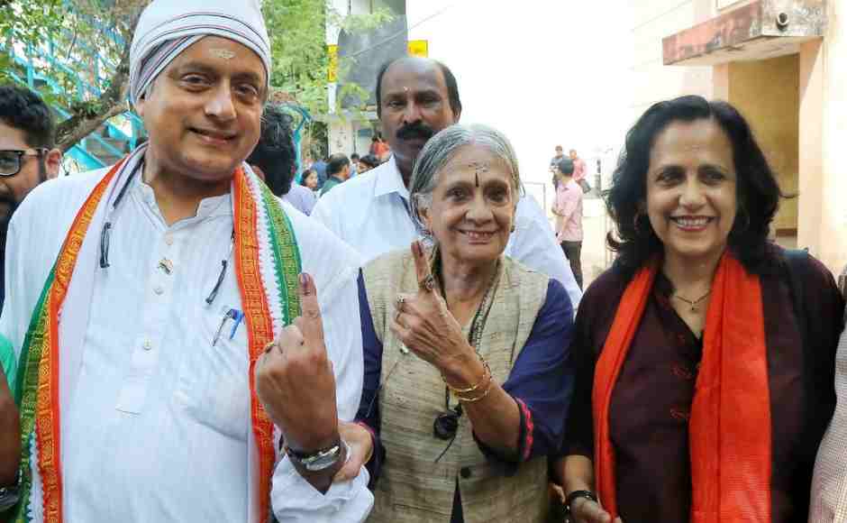 Shashi Tharoor with his mother after casting vote. TK Devasia Shashi Tharoor with his mother after casting vote. TK Devasia