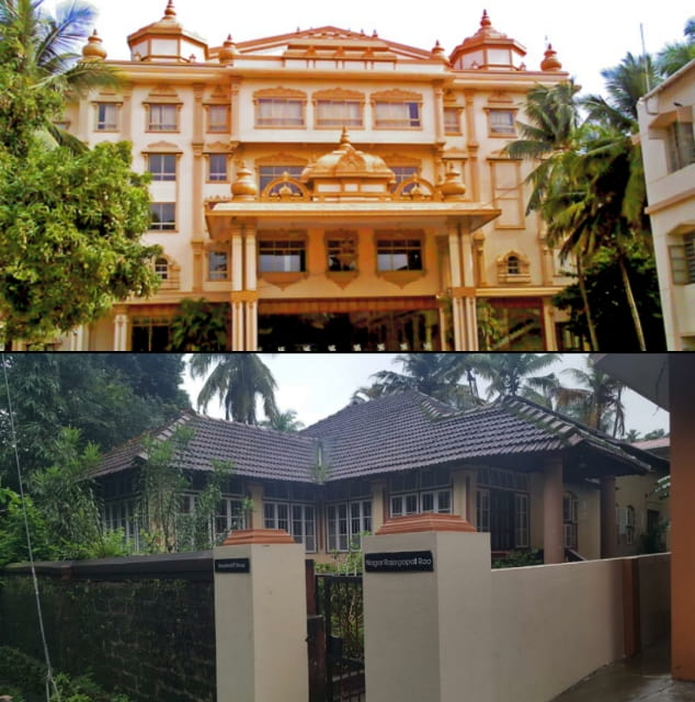 RSS headquarters - Sanghaniketan (top); Saraswati Niwas, where Gandhi stayed (bottom).