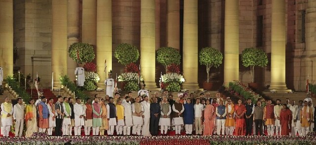 President Ram Nath Kovind administered oaths of office and secrecy to PM Narendra Modi and his council of 57 ministers. While BJP's allies in the NDA got one berth each, the saffron party dropped some of its ministers, including Maneka Gandhi, Suresh Prabhu, Jayant Sinha, Sushma Swaraj, JP Nadda and Rajyavardhan Singh Rathore. Amit Shah was inducted into the cabinet. AP President Ram Nath Kovind administered oaths of office and secrecy to PM Narendra Modi and his council of 57 ministers. While BJP's allies in the NDA got one berth each, the saffron party dropped some of its ministers, including Maneka Gandhi, Suresh Prabhu, Jayant Sinha, Sushma Swaraj, JP Nadda and Rajyavardhan Singh Rathore. Amit Shah was inducted into the cabinet. AP