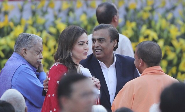 Famed personalities from the worlds of business, entertainment and sports attended the ceremony. Seen here is Reliance Industries chairman Mukesh Ambani and his wife Nita Ambani. AP Famed personalities from the worlds of business, entertainment and sports attended the ceremony. Seen here is Reliance Industries chairman Mukesh Ambani and his wife Nita Ambani. AP