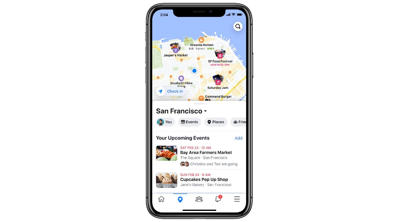 Facebook FB5's new Events tab on mobile. Image:Facebook