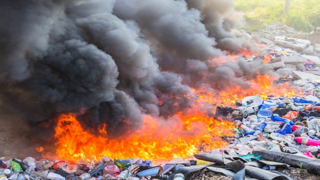 Ignition of trapped methane pockets in landfills can set off massive fires, releasing the carbon stored in plastic. Image credit: Shutterstock