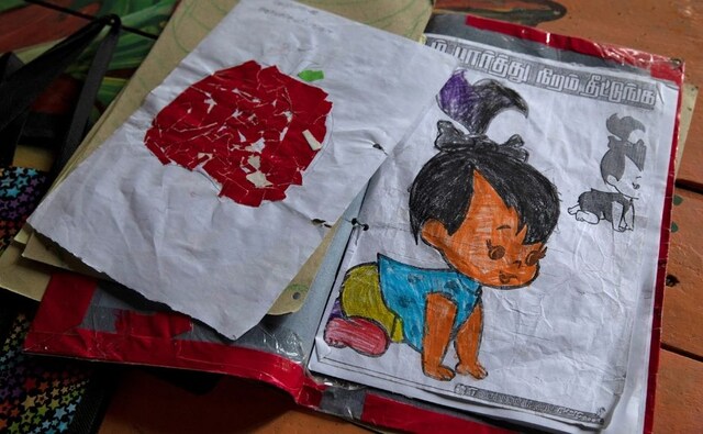 An art file belonging to Kevin Kuventhirarasa, nine, a fourth grade student, is pictured inside a private school. Reuters/Danish Siddiqui. An art file belonging to Kevin Kuventhirarasa, nine, a fourth grade student, is pictured inside a private school. Reuters/Danish Siddiqui.