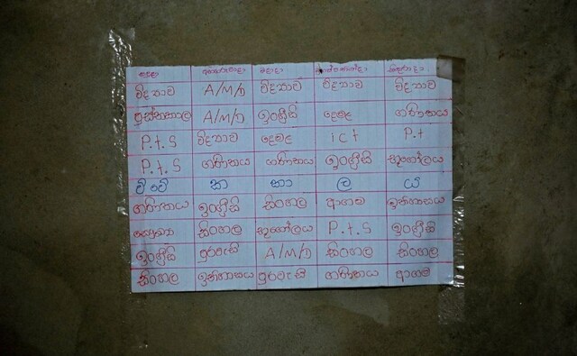 A school timetable seen on the bedroom wall of Wishmi. Reuters/Danish Siddiqui. A school timetable seen on the bedroom wall of Wishmi. Reuters/Danish Siddiqui.