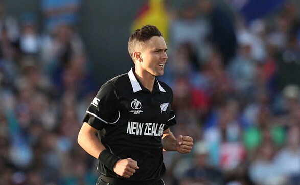 Trent Boult celebrates Ashley Nurse's dismissal as West Indies were six down following this. Boult's figures read 4/30 after the game. AP Trent Boult celebrates Ashley Nurse's dismissal as West Indies were six down following this. Boult's figures read 4/30 after the game. AP