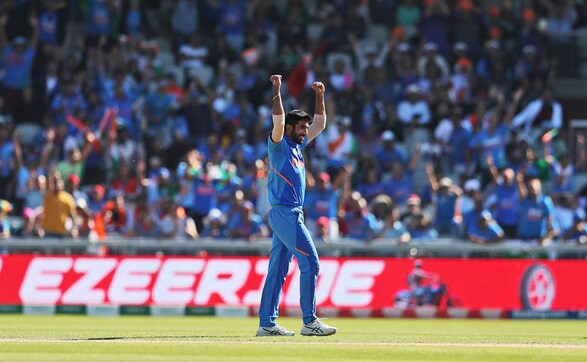 Jasprit Bumrah celebrates the dismissal of Carlos Brathwaite. The 25-year-old finished with excellent figures of 2-9 from six overs. AP Jasprit Bumrah celebrates the dismissal of Carlos Brathwaite. The 25-year-old finished with excellent figures of 2-9 from six overs. AP