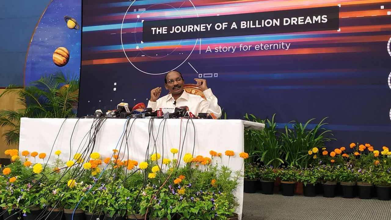 Chairman of ISRO, Dr K Sivan speaking at a press briefing. Image credit: Tech2