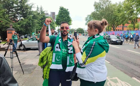 A Pakistani fan seems to be in a joyful mood before the clash. Their joy was short-lived, however, as Rohit Sharma's ton guided India to 336-5. Firstpost / Jigar Mehta A Pakistani fan seems to be in a joyful mood before the clash. Their joy was short-lived, however, as Rohit Sharma's ton guided India to 336-5. Firstpost / Jigar Mehta