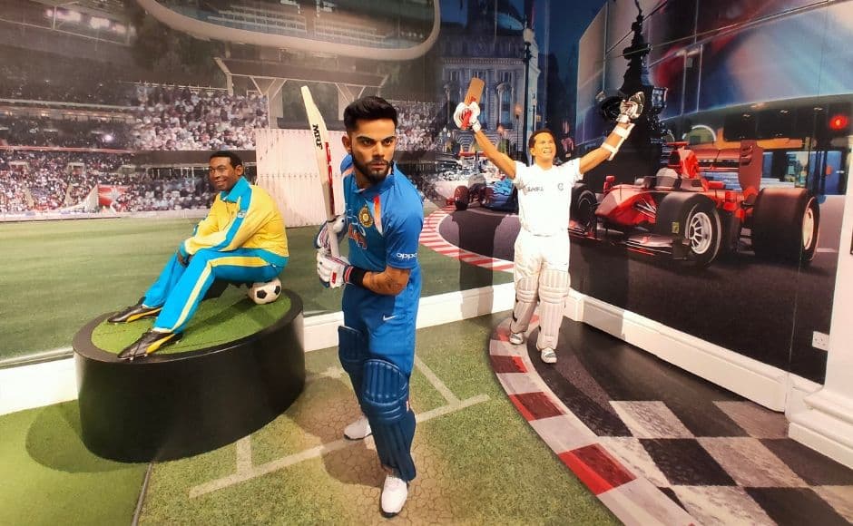 (L-R) Wax statues of Pele, Virat Kohli and Sachin Tendulkar at Madame Tussauds in London. Image clicked via OPPO Reno 10X Hybrid zoom (L-R) Wax statues of Pele, Virat Kohli and Sachin Tendulkar at Madame Tussauds in London. Image clicked via OPPO Reno 10X Hybrid zoom
