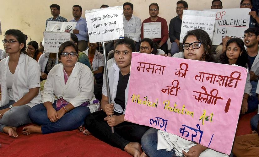 Doctors at Rajendra Institute of Medical Sciences (RIMS), Ranchi, in Jharkhand, King George's Medical University (KGMU) in Lucknow, All India Institutes of Medical Sciences in Bhubaneswar and AIIMS Bhopal also joined the strike. PTI Doctors at Rajendra Institute of Medical Sciences (RIMS), Ranchi, in Jharkhand, King George's Medical University (KGMU) in Lucknow, All India Institutes of Medical Sciences in Bhubaneswar and AIIMS Bhopal also joined the strike. PTI