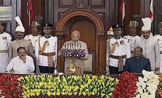 As he highlighted the Modi government's achievements in an hour-long address, Kovind pushed for simultaneous elections, saying it is the "need of the hour”. Asserting that the government was moving ahead to create a "strong, secure and inclusive" India, the president said national security was paramount. PTI As he highlighted the Modi government's achievements in an hour-long address, Kovind pushed for simultaneous elections, saying it is the "need of the hour”. Asserting that the government was moving ahead to create a "strong, secure and inclusive" India, the president said national security was paramount. PTI