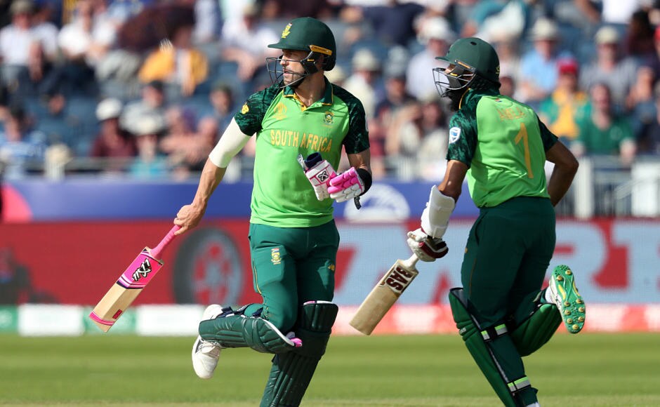 South Africa lost Quinton de Kock early on in the chase of 204 but captain Faf du Plessis (left) and Hashim Amla put on 175-run stand for the second wicket to guide Proteas to their second win in the tournament. Reuters South Africa lost Quinton de Kock early on in the chase of 204 but captain Faf du Plessis (left) and Hashim Amla put on 175-run stand for the second wicket to guide Proteas to their second win in the tournament. Reuters