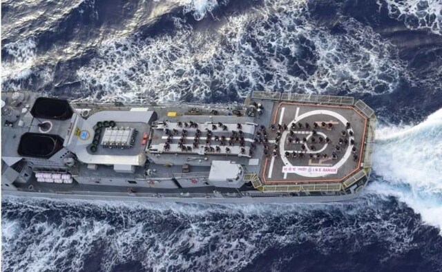 The ships of INS Ranvir stationed in the Bay of Bengal, SNC, INS Sujata, Magar and Sagardhawani deployed on a maritime surveillance mission, also conducted yoga at sea, a Defence press release said. Image Courtesy: Twitter/@ANI The ships of INS Ranvir stationed in the Bay of Bengal, SNC, INS Sujata, Magar and Sagardhawani deployed on a maritime surveillance mission, also conducted yoga at sea, a Defence press release said. Image Courtesy: Twitter/@ANI