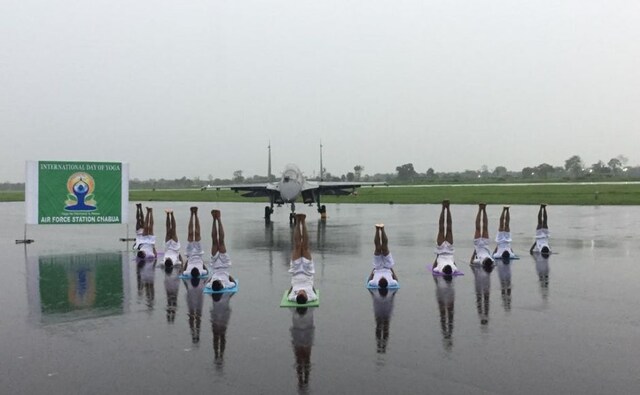 The celebration went on to the prime minister's home state in Gujarat, where Indian Army troops and their families can be seen performing yoga in Bhuj to celebrate the International Yoga Day. Image courtesy: Twitter/@ANI The celebration went on to the prime minister's home state in Gujarat, where Indian Army troops and their families can be seen performing yoga in Bhuj to celebrate the International Yoga Day. Image courtesy: Twitter/@ANI