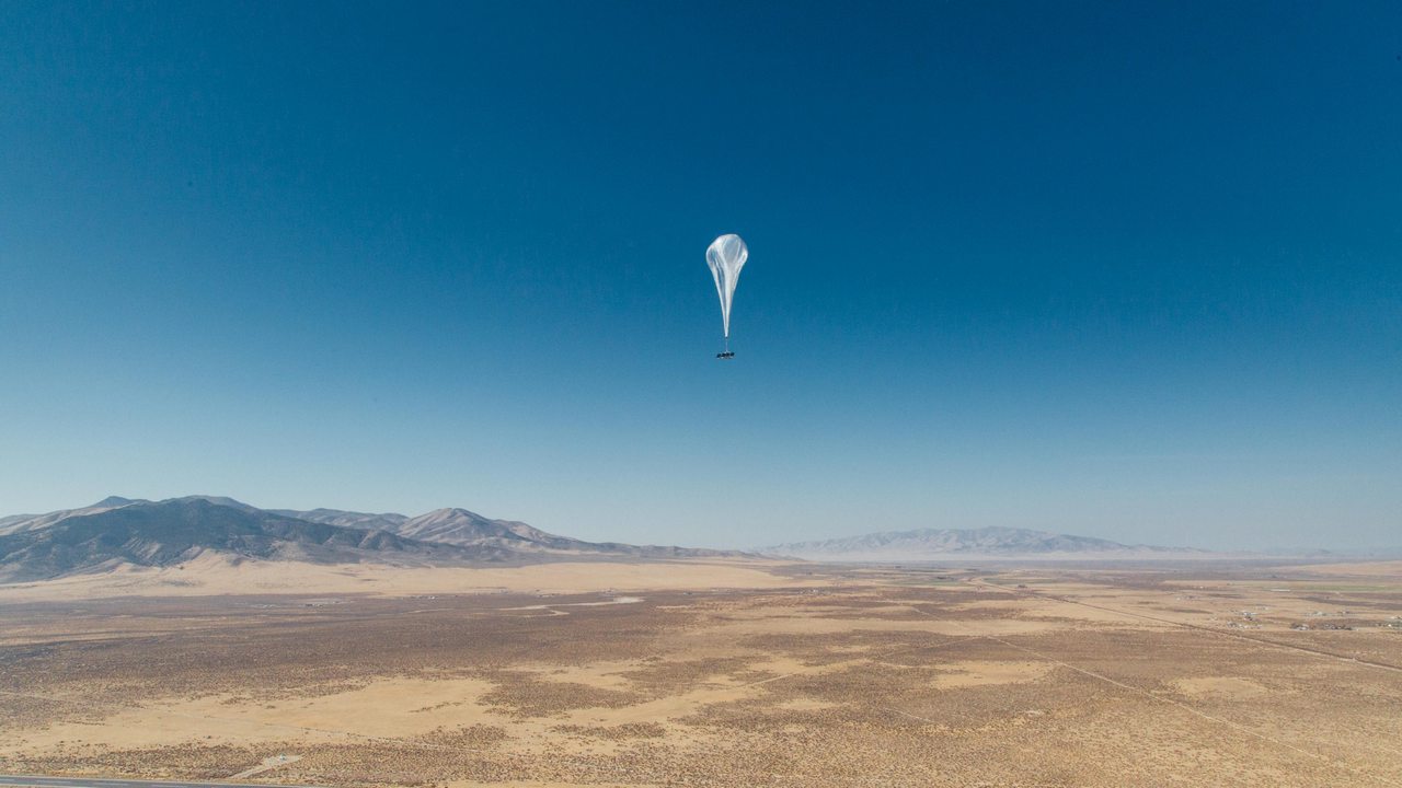 A Loon internet ballon, carrying solar-powered mobile networking equipment flies over a launch site. Reuters