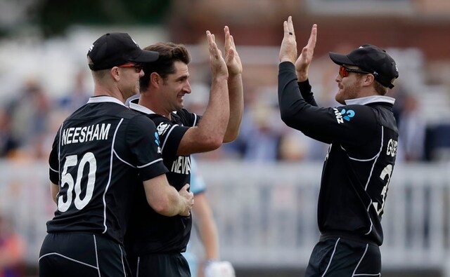New Zealand's Colin de Grandhomme celebrates after dismissing Joe Root in the earlier stages of England's run chase. Root was dismissed with England's score reading 59-2. AP New Zealand's Colin de Grandhomme celebrates after dismissing Joe Root in the earlier stages of England's run chase. Root was dismissed with England's score reading 59-2. AP