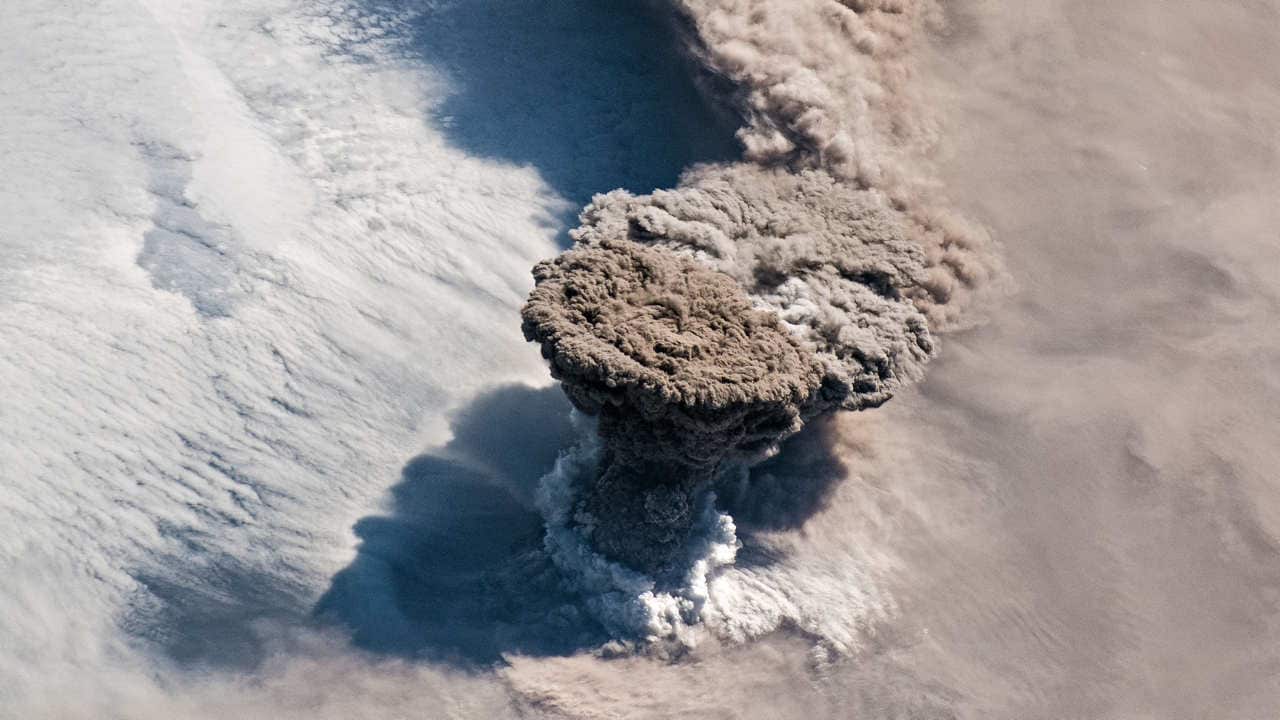 NASAs International Space Station captures images of Raikoke volcano erupting