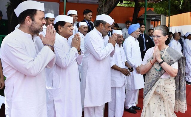 Independence Day celebrations were also held at the Congress headquarters where the party's interim president Sonia Gandhi hoisted the Tricolour. PTI Independence Day celebrations were also held at the Congress headquarters where the party's interim president Sonia Gandhi hoisted the Tricolour. PTI