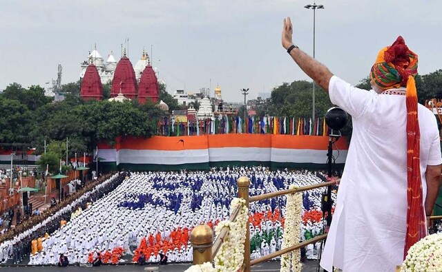 As a slew of significant announcements like the promise to provide piped drinking water to every household across the country marked his nearly 95-minute speech, the prime minister said his government in the second term will work towards fulfilling the people's aspirations and dreams. Image courtesy: Twitter@PIBIndia As a slew of significant announcements like the promise to provide piped drinking water to every household across the country marked his nearly 95-minute speech, the prime minister said his government in the second term will work towards fulfilling the people's aspirations and dreams. Image courtesy: Twitter@PIBIndia