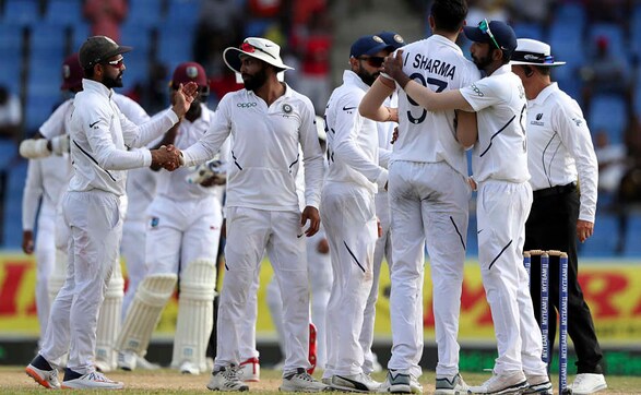 Team India players celebrate after bundling out West Indies for just 100 runs. The visitors won by 318 runs and took a 1-0 lead in the two-match Test series. The win saw Kohli become India's joint-most successful Test captain, going level with MS Dhoni with 27 wins. AP Team India players celebrate after bundling out West Indies for just 100 runs. The visitors won by 318 runs and took a 1-0 lead in the two-match Test series. The win saw Kohli become India's joint-most successful Test captain, going level with MS Dhoni with 27 wins. AP