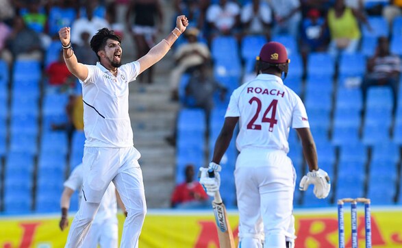Ishant Sharma celebrates after seeing off Kemar Roach, who was the last to be dismissed on the day. West Indies reached a total of 189-8 in their first innings and were 108 runs behind. AFP Ishant Sharma celebrates after seeing off Kemar Roach, who was the last to be dismissed on the day. West Indies reached a total of 189-8 in their first innings and were 108 runs behind. AFP