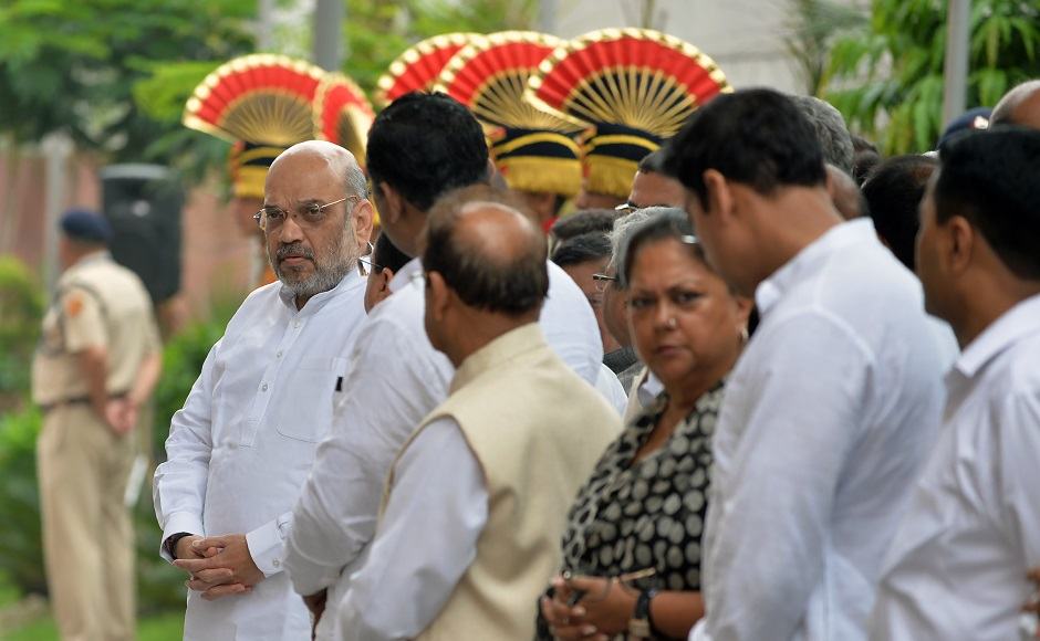 Shah was joined at the BJP headquarters by JP Nadda, Vasundhara Raje, Venkaiah Naidu and other leaders from the BJP as well as other parties. AFP Shah was joined at the BJP headquarters by JP Nadda, Vasundhara Raje, Venkaiah Naidu and other leaders from the BJP as well as other parties. AFP