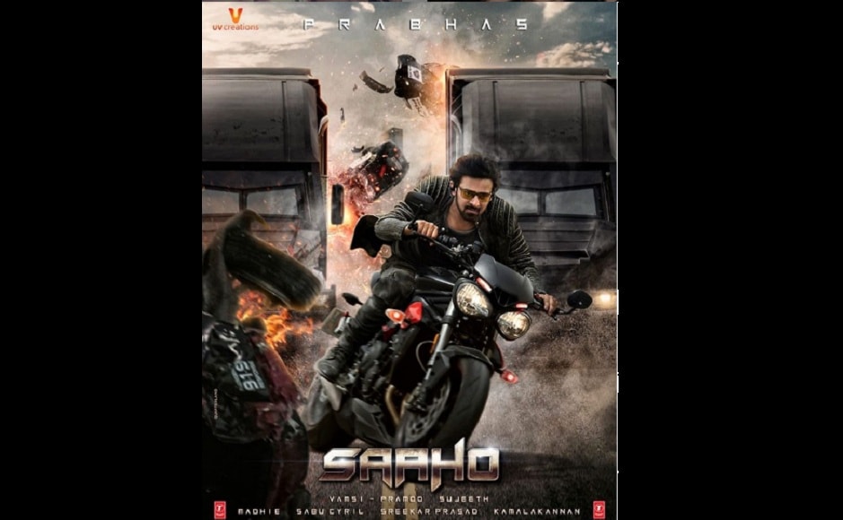 Sporting a pair of sunglasses, Prabhas looks every bit the mysterious action hero, riding on a high-speed motorbike in his character poster for Saaho | Instagram Sporting a pair of sunglasses, Prabhas looks every bit the mysterious action hero, riding on a high-speed motorbike in his character poster for Saaho | Instagram