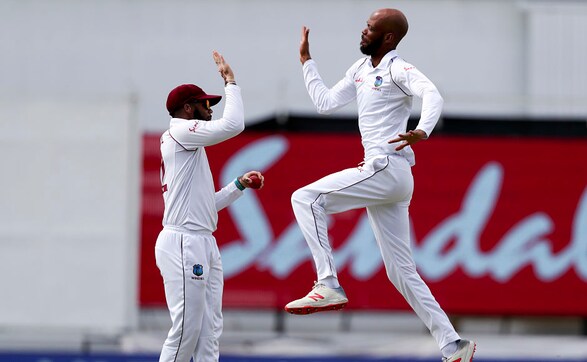 West Indies' Roston Chase celebrates the dismissal of India captain Virat Kohli. Kohli was dismissed for 51 runs. AP West Indies' Roston Chase celebrates the dismissal of India captain Virat Kohli. Kohli was dismissed for 51 runs. AP