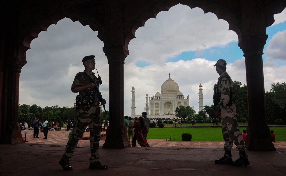 Security arrangements have been bolstered around the rest of the country as well. Security personnel were seen patrolling the Taj Mahal in Agra on Wednesday. PTI Security arrangements have been bolstered around the rest of the country as well. Security personnel were seen patrolling the Taj Mahal in Agra on Wednesday. PTI