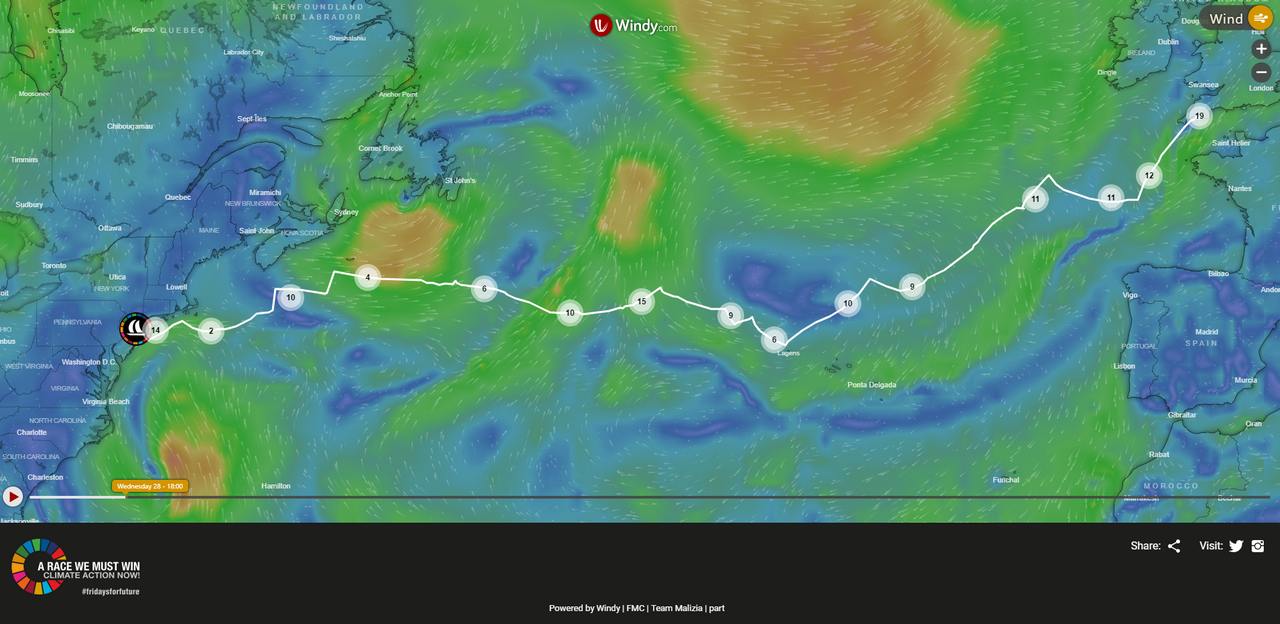 A map showing the journey Malizia II took to New York.