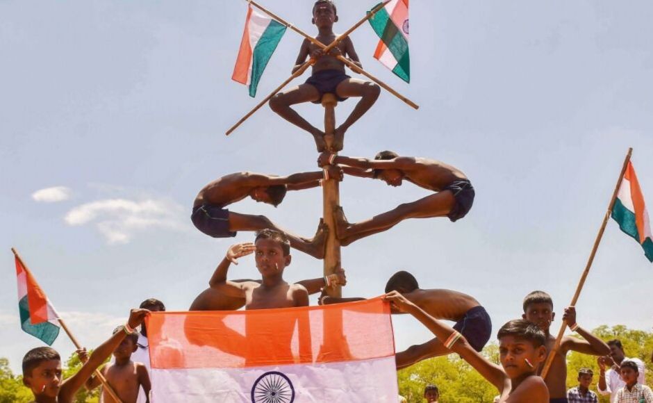 In Madurai, students performed 'Mallar Kambam', an ancient form of gymnastics during the celebrations. PTI In Madurai, students performed 'Mallar Kambam', an ancient form of gymnastics during the celebrations. PTI