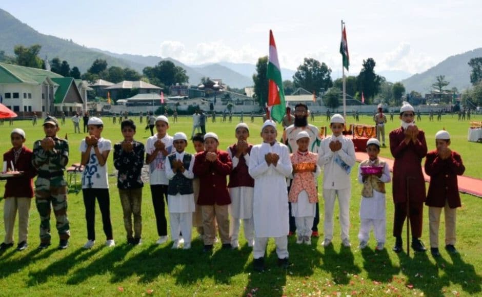 Children joined the celebrations in Rajouri. Prominent mainstream leaders were not present at the main event in Srinagar as they have been detained as a precautionary measure. Twitter@DIPRJK Children joined the celebrations in Rajouri. Prominent mainstream leaders were not present at the main event in Srinagar as they have been detained as a precautionary measure. Twitter@DIPRJK
