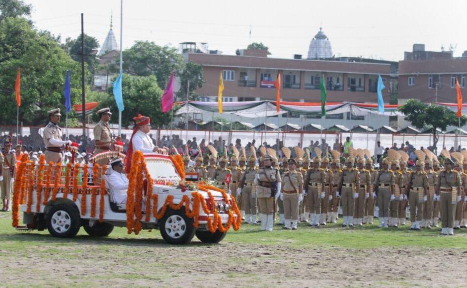 At the Mini Stadium in Jammu, the governor's advisor Farooq Khan reviewed the parade during the celebrations. PTI At the Mini Stadium in Jammu, the governor's advisor Farooq Khan reviewed the parade during the celebrations. PTI